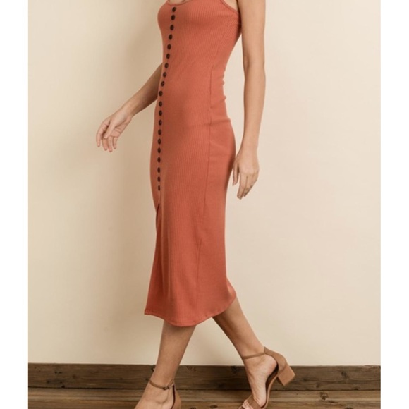 Dress Forum Ribbed Button Orange Midi Dress - Picture 4 of 11